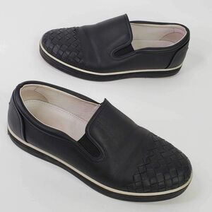 Bottega Veneta Slip On Shoes Black Leather Braided Low Top Men’s 39 US 9